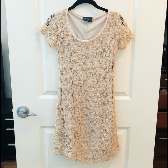 Rosegold Petite Tan Net Lace Overlay Dress - Picture 3 of 14